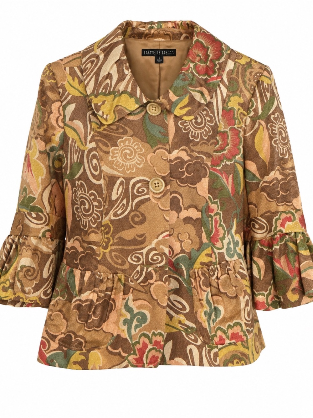 Lafayette 148 New York floral textured  peplum bell sleeve jacket